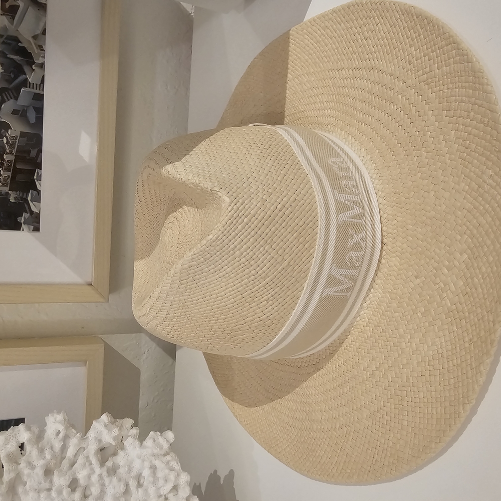 $345 Authentic MaxMara Urago Logo Ribbon Straw Hat in Cream - Picture 6 of 10